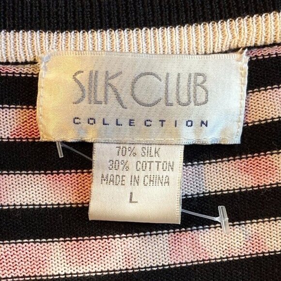 Silk Club Collection Striped Cardigan Abstract Artsy Cottage Grandma Core L - Picture 4 of 5
